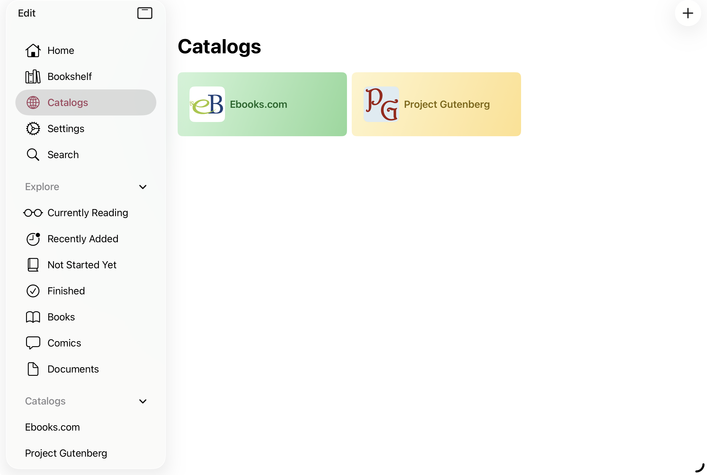 List of catalogs on iPadOS
