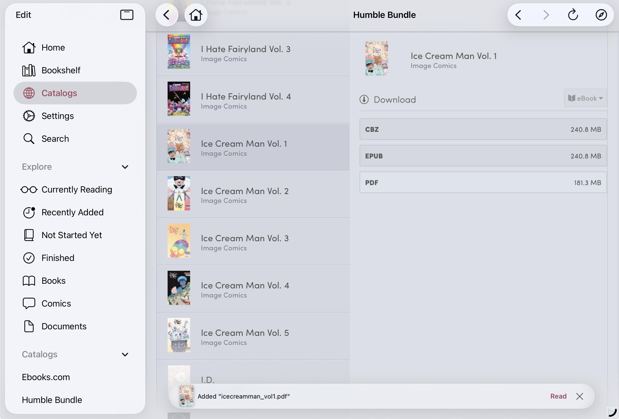 View after a download has been completed