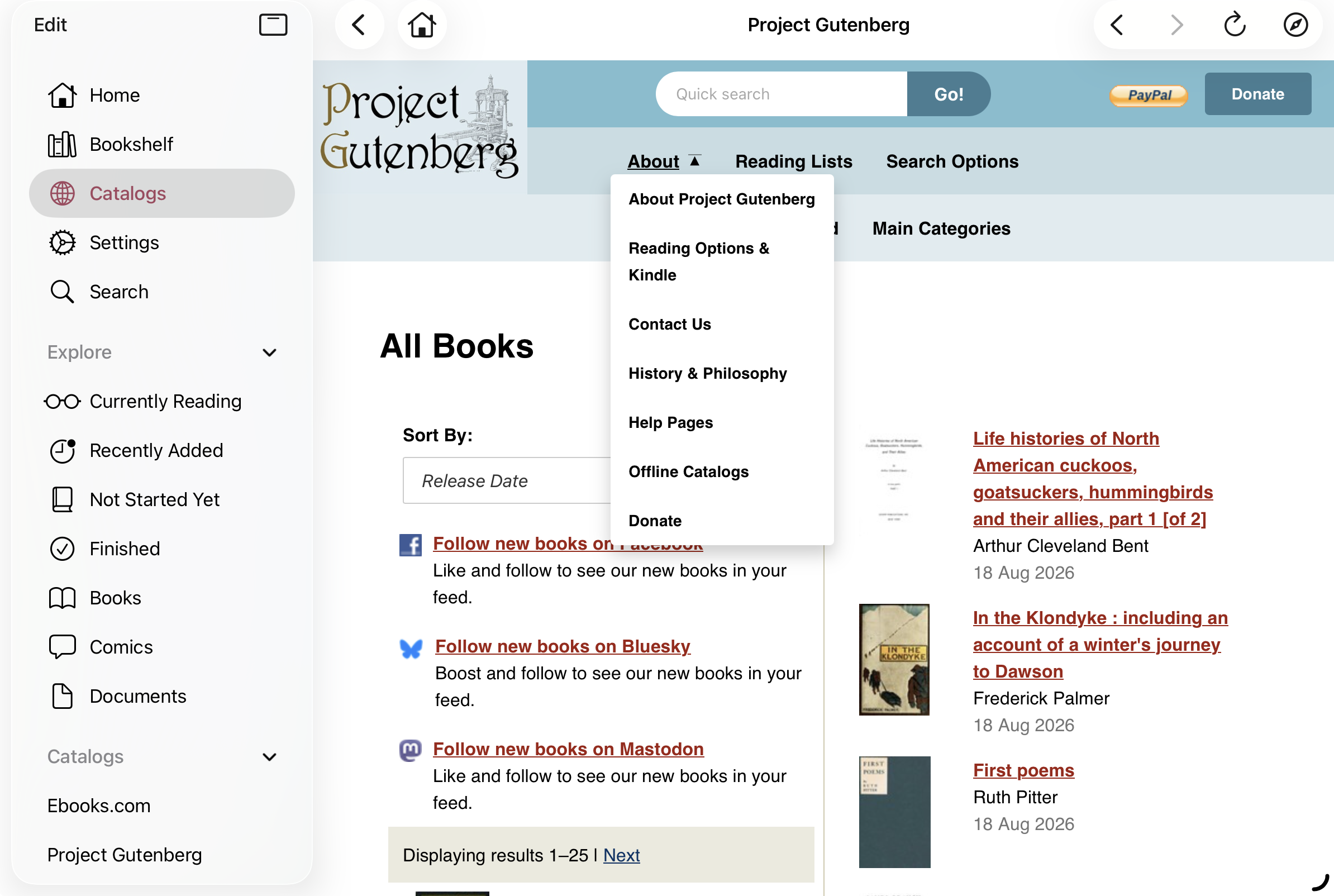 Browsing Project Gutenberg with a Webview