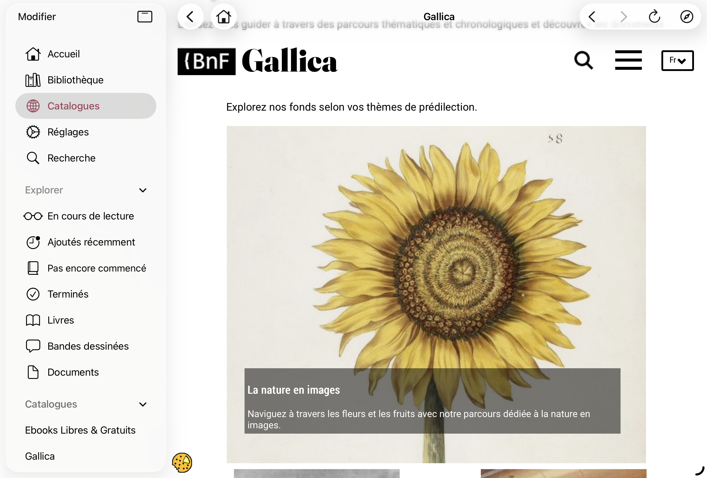 Capture d'écran de Gallica affiché dans une webview