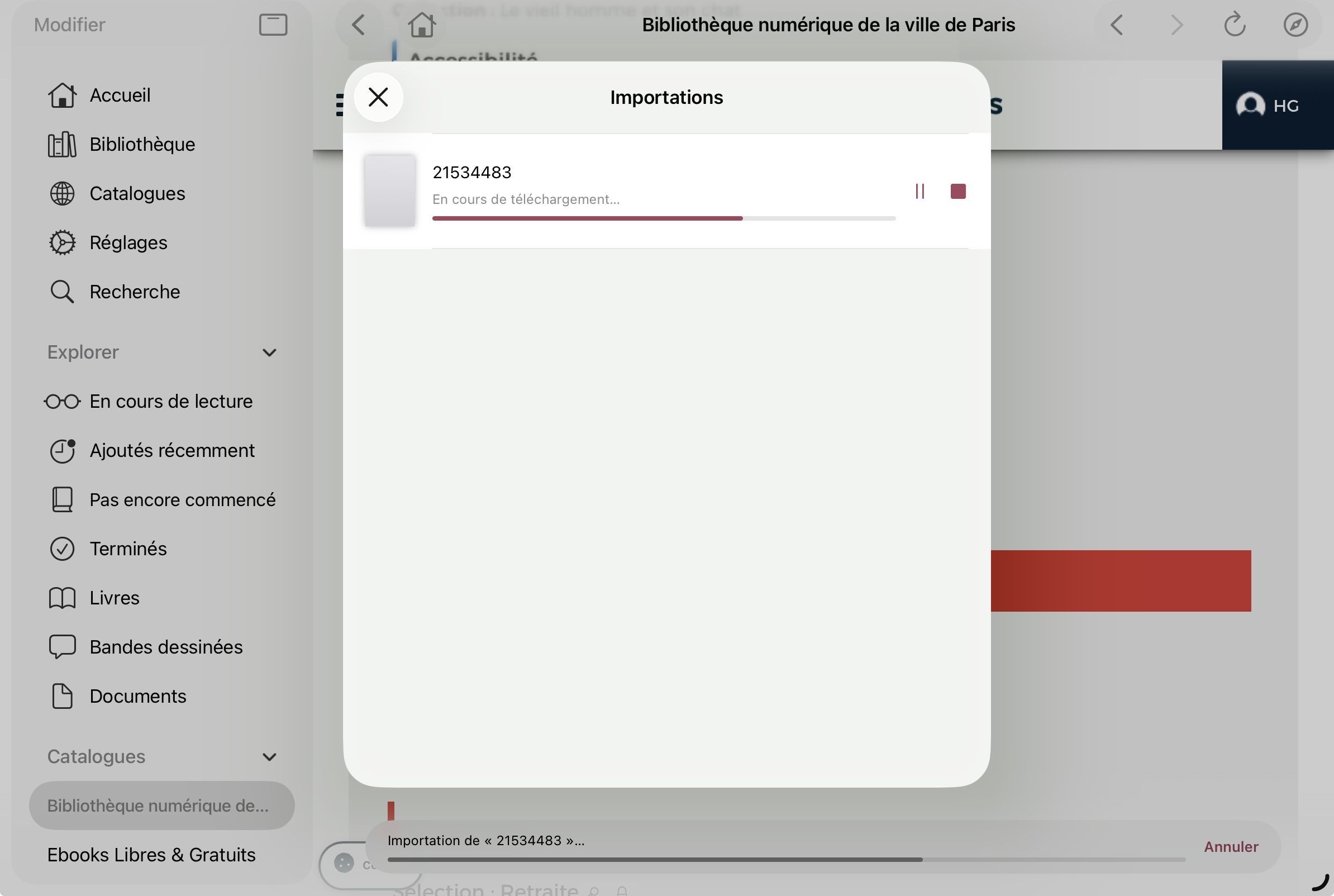 Capture d'écran du gestionnaire de téléchargements